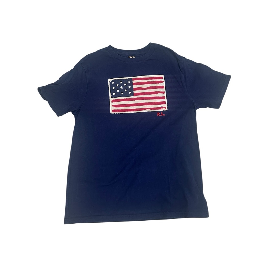 Polo by Ralph Lauren Navy American flag cotton tee Shirt size large 14/16 (boys)